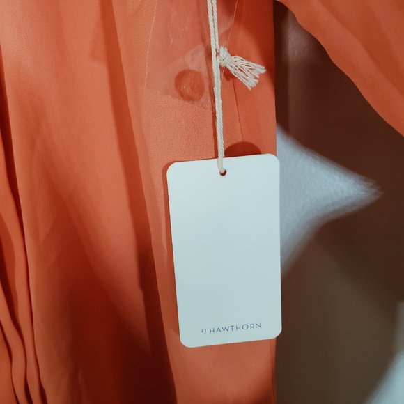 41 Hawthorne Breyson Pleated Tab-Sleeve Coral Orange Blouse S - Picture 2 of 12
